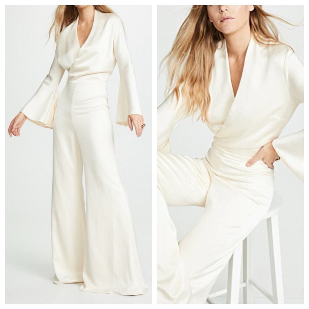 Alexis Raine Ivory Satin Wide Leg Jumpsuit XS Bridal Wedding Party Evening Wear